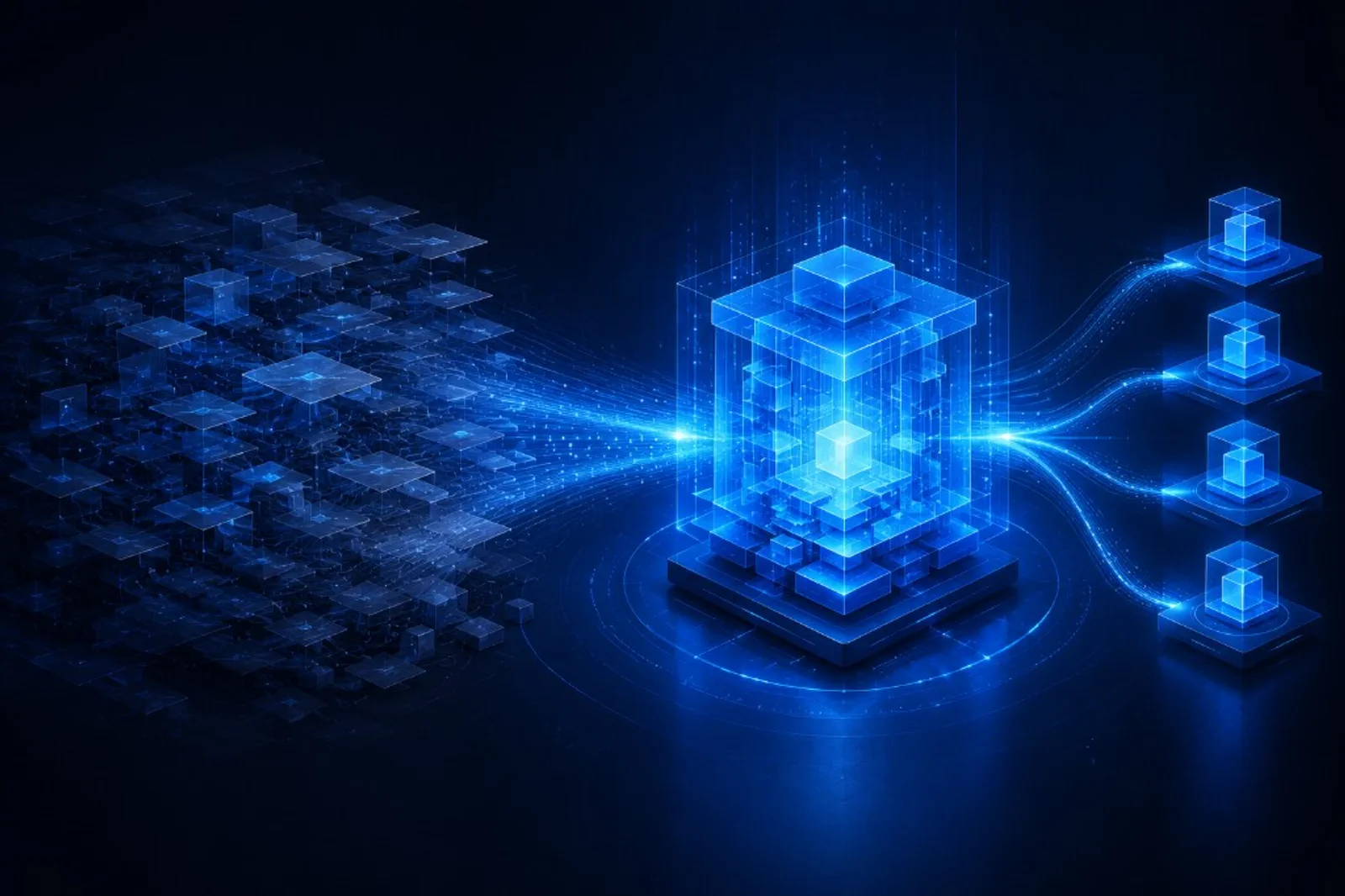 Conceptual application layers converging into a digital twin and structured automation outputs.