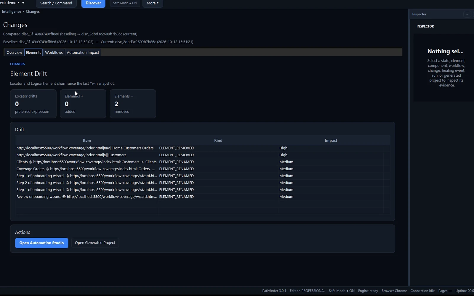 Change Intelligence — Pathfinder Studio product screenshot
